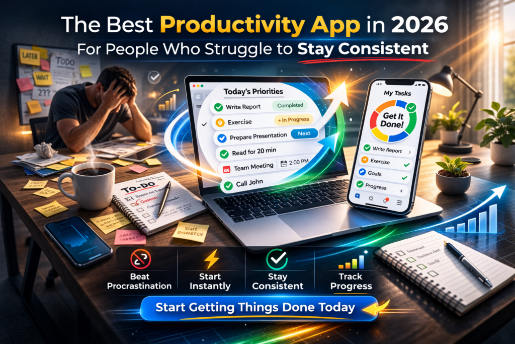 Best productivity app in 2026 helping overwhelmed users stay consistent and complete tasks using a modern visual task system